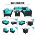 thumbnail image 3 of Waroom Patio Sectional Sofa Set of 7 Pieces with 30" Steel Gas Fire Pit Table 50000 BTU with Storage Box and Glass Coffee Table, Turquoise, 3 of 5