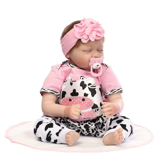22inch 55cm Silicone Toddler Baby Doll Girl Sleeping Doll Boneca With Clothes Lifelike Cute Gifts Toy Pink Cow Decdeal