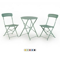 GRANDPATIO 3-Piece Foldable Bistro Set with Round Table,  All-Weather Steel Frame, No Assembly, Multi-Color Outdoor Patio Furniture for Garden/Beach, Garden-Pea Green