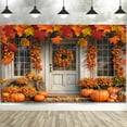 thumbnail image 2 of 5X3ft Fall White Wood Door Photography Backdrop Autumn Western Forest Window Rustic Yellow Pumpkin Harvest Hay Natural Scenery Maple Leaves Harvest Banner Decoration Studio Props Party Backdrop, 2 of 5