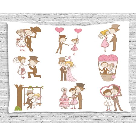 Wedding Decorations Tapestry Wedding Doodle Set Bride And Groom