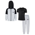 thumbnail image 3 of TiaoBug 3 Piece Kids Boys Tracksuit Long Sleeve Full-Zip Hoodie Jackets Sweatpants T-shirt Set Black&Gray 3-4, 3 of 4