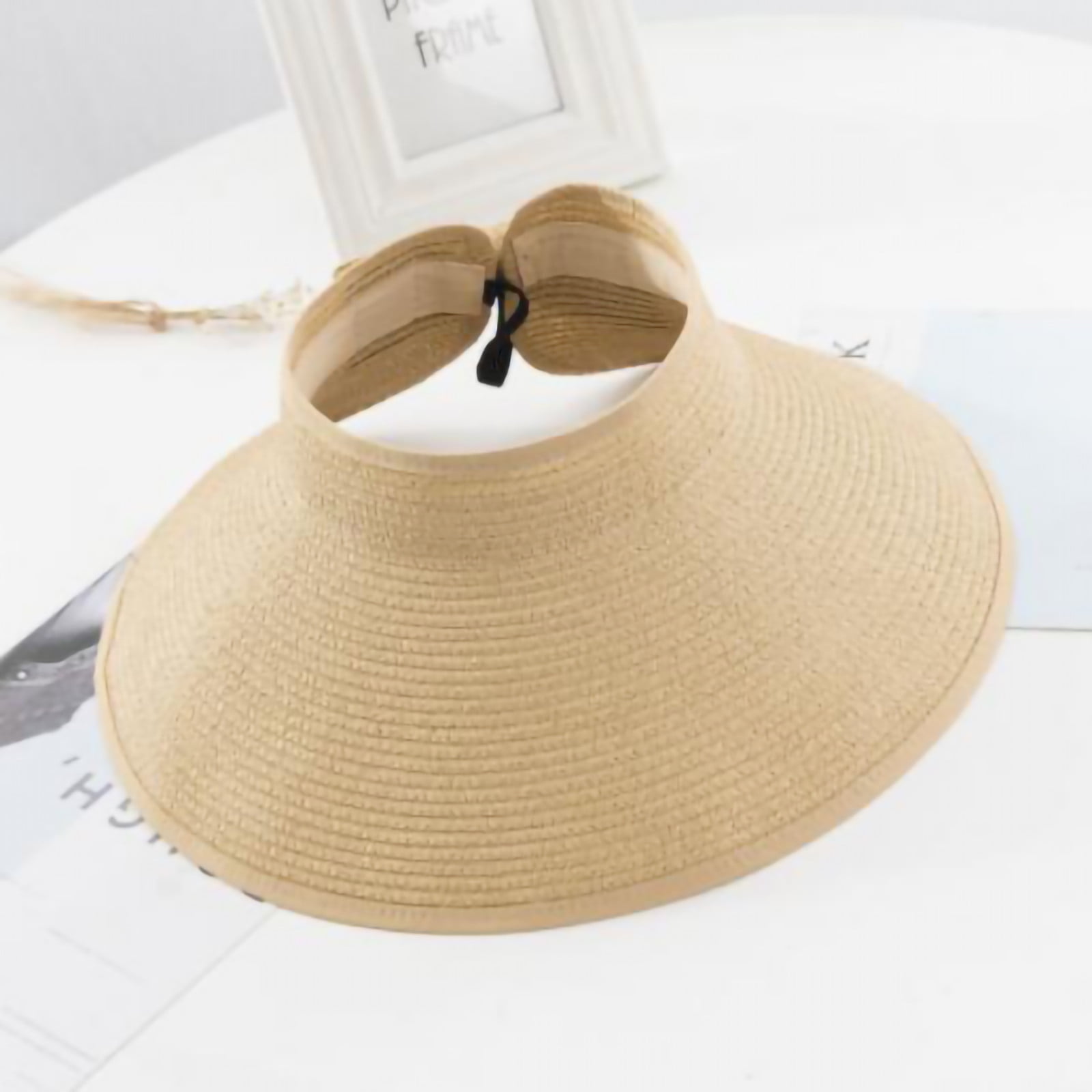Durio Sun Visors for Womens Summer Straw Visor Hat Wide Brim Beach Sun Hat Bowknot Straw Hats C Black One Size 