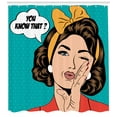 thumbnail image 3 of Vintage Woman Shower Curtain, Pop Art Comic Style Retro Woman Whispering and Winking Her Eye Illustration, Fabric Bathroom Set with Hooks, 69W X 84L Inches Extra Long, Multicolor, by Ambesonne, 3 of 3