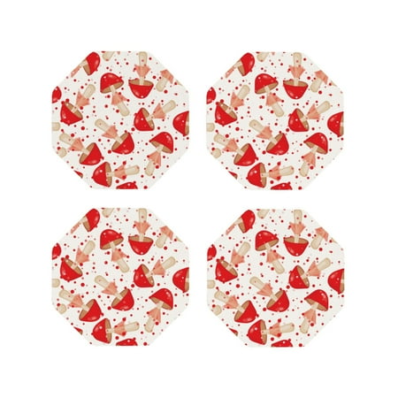 

Pofeuu Cute Mushroom Print Coasters for Drinks 4Pack PU Leather Coasters Bar Drink Coasters for Tabletop Protection Furniture from Damage-Octagon