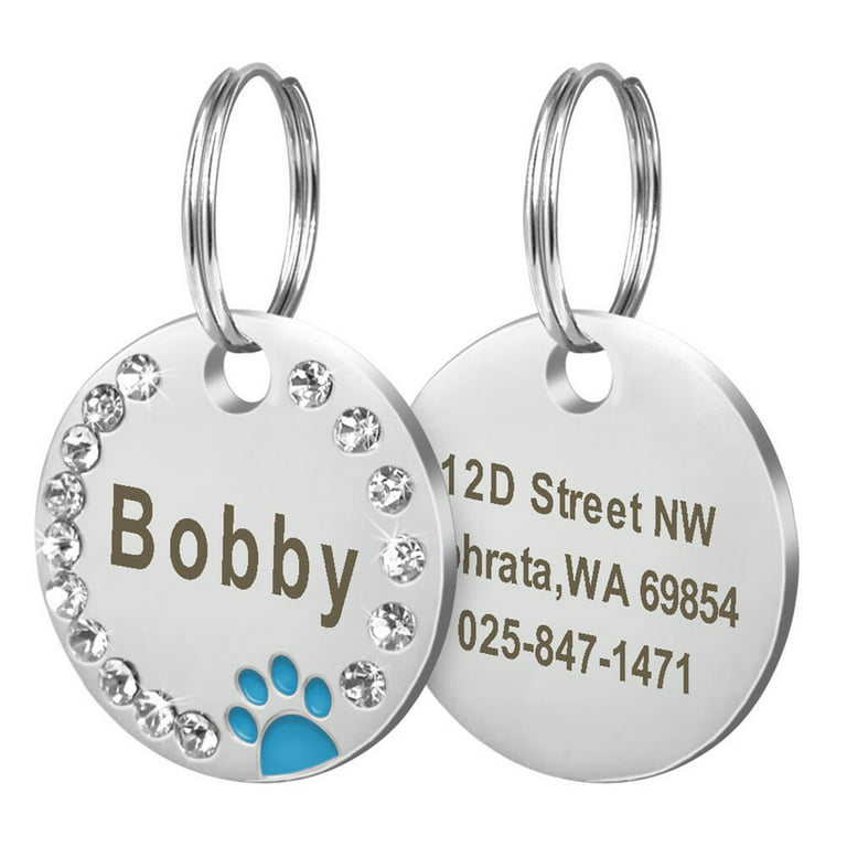 Yesbay 25mm Metal Blank Dog Tag Paw Rhinestone Pet Cat ID Name
