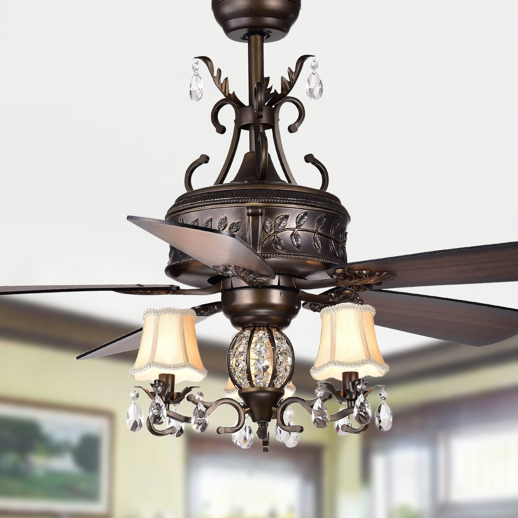 Firtha 52-Inch 5-Blade Antique Lighted Ceiling Fans with Branched French Chandelier with Remote