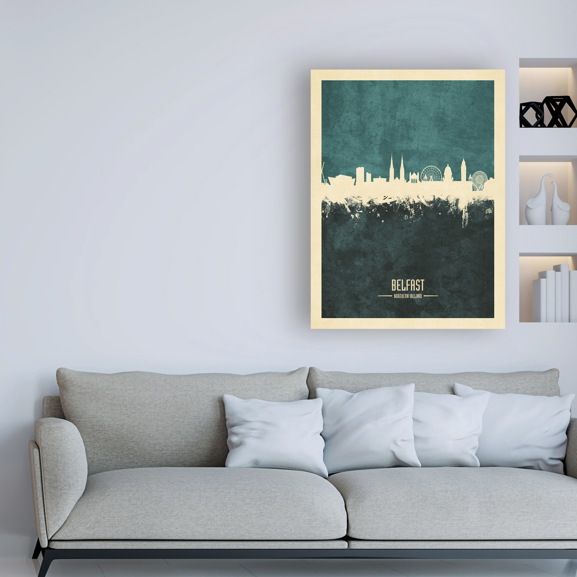 Trademark Fine Art 'Belfast Northern Ireland Skyline Teal' Canvas Art by Michael Tompsett