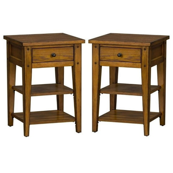 Home Square 2-Piece Furniture Lake House Chair Side Table Set in Oak