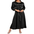 thumbnail image 2 of Femmes Automne Midi Robe à Manches Longues Noeud avant Robe de Satin, 2 of 9