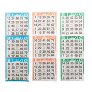 American Games Bingo Paper Game Cards - 3 cards - 3 sheets - Blue, Orange, Green - 100 books per pack - 3 Colors, Made in USA