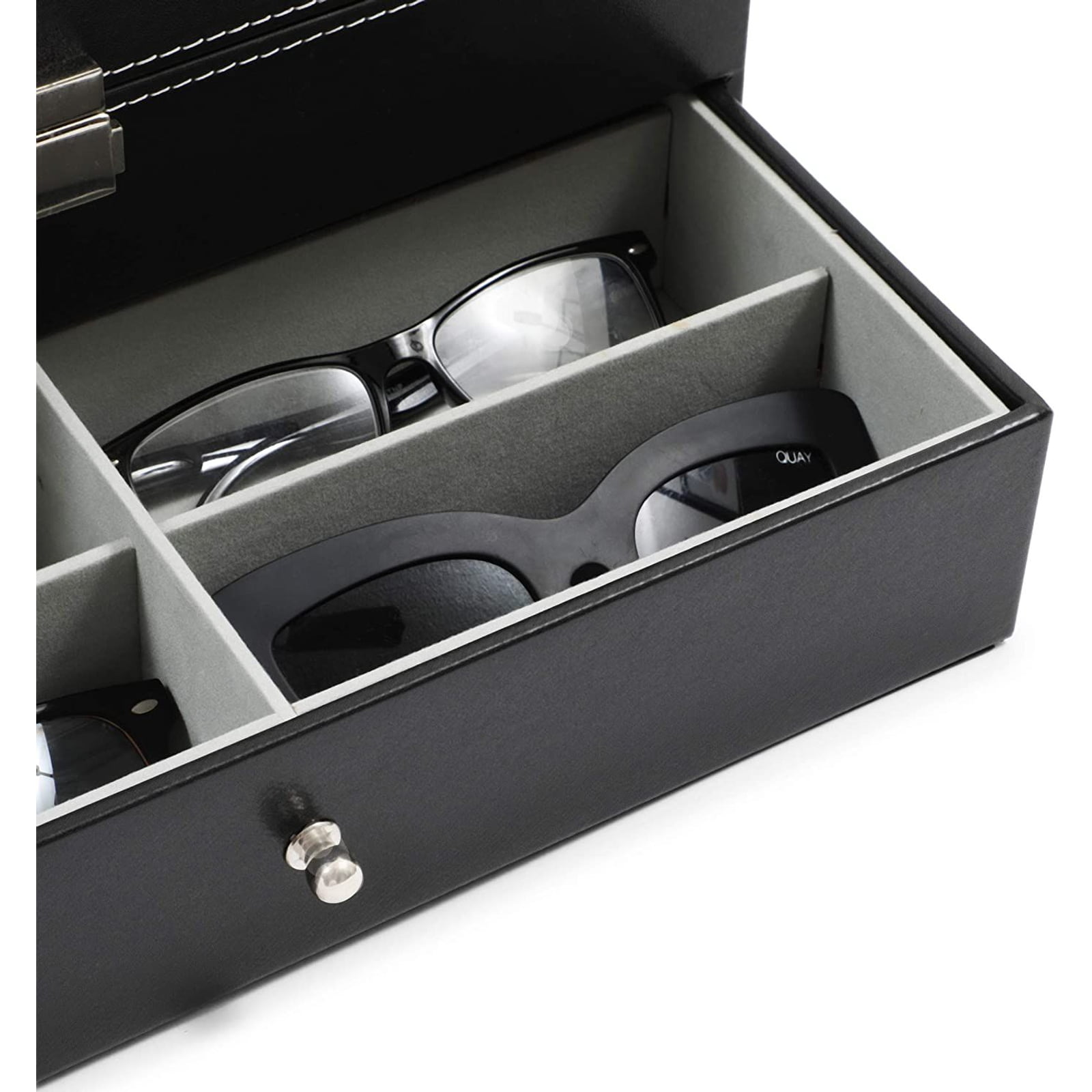 Black Leather Sunglasses Display Storage Box Eyeglass Glasses Case Organizer  for 12-Pair Eyewear, 13