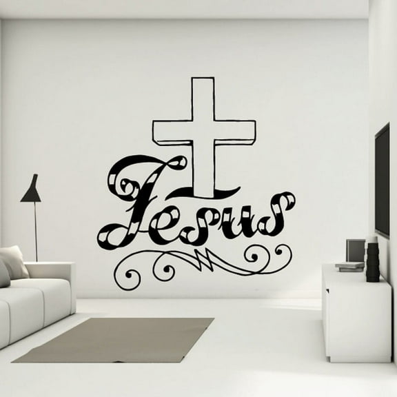 Jesus text with cross decal - 36 Inches