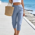thumbnail image 5 of Capri Pants for Women High Waisted Relaxed Fit Elastic Waist Casual Capris Trousers Crop Chino Pants with Pocket Summer Cropped Pants(Navy,L), 5 of 8