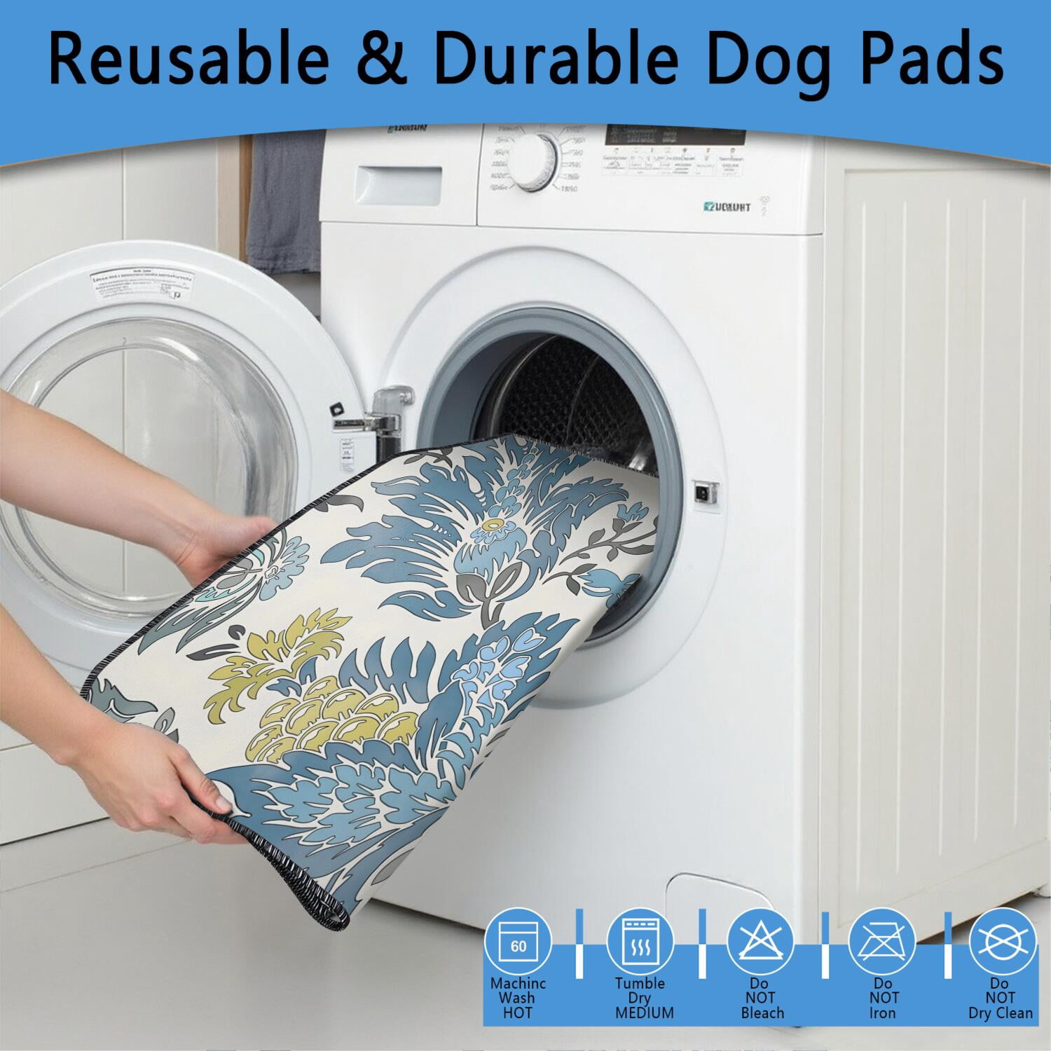 Medium Floral Print Washable Puppy Pads 2-Count, 24x35 Inch Reusable Dog Potty Mats, Highly Absorbent Training Pads for Indoor Crate and Floor Use
