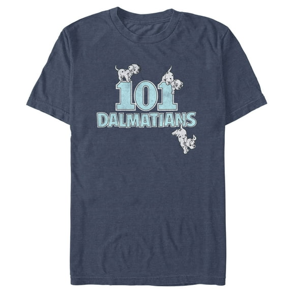 Men's One Hundred and One Dalmatians Distressed Puppy Logo Graphic Tee Navy Blue Heather X Large