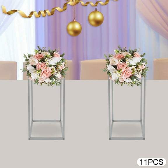 11 Pcs Silver Flower Stands Portable Rectangle Flower Holder for Wedding Decorations  Floor Standing Tabletop
