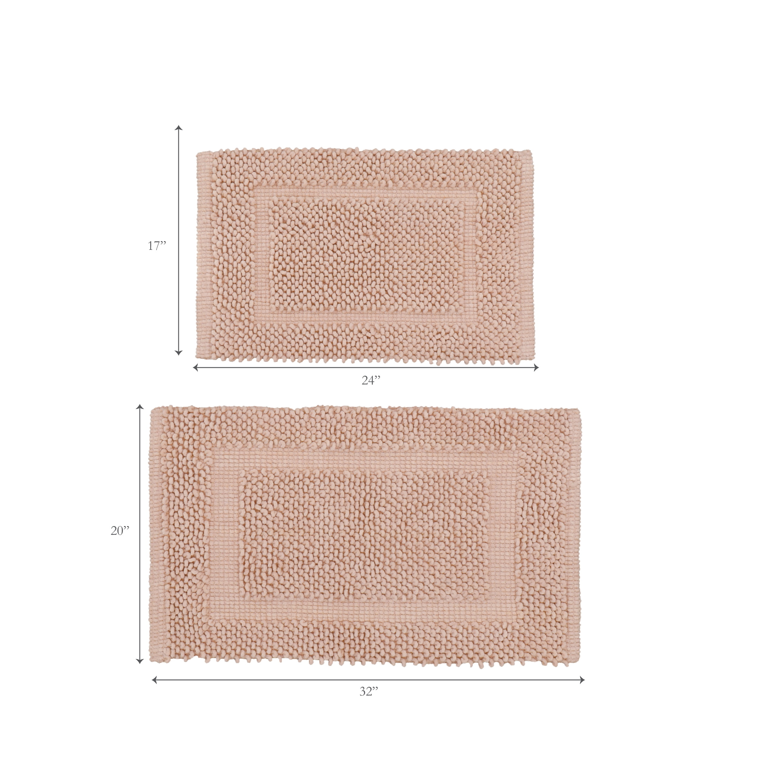 Jean Pierre New York Sophie Border 100% Cotton Non-Slip Bath Mat Set - Pink Dusty Rose - 17x24/20x32
