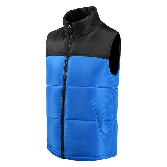 Dagegui Men's Sleeveless Stand Collar Vest Fall Outerwear Quilted Vests Casual Color Block Winter Warm Jacket Blue L