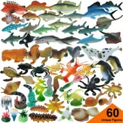 GiftExpress 60 Pcs Assorted Ocean Sea Animals Figures, Realistic Sea Creatures Toy Figures, Under The Sea Life Figures, Educational Toy, Easter Egg Filler, Cupcake Topper, Aquarium Decorations