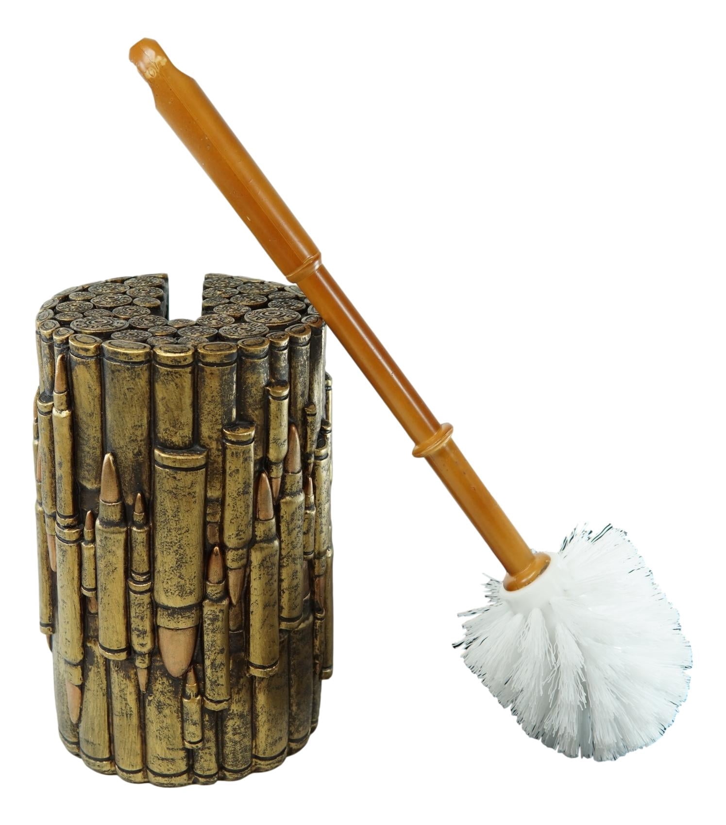 Western Military Rifle Ammo Shells Gold Tone Bullets Toilet Brush and Holder Set