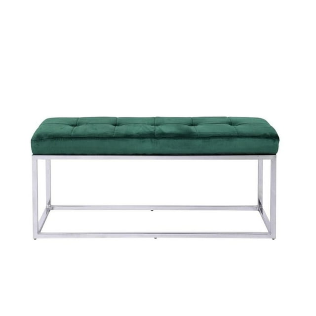 Heavenly Collection Green Velvet Bench with Metal Base – Modern Upholstered Accent Bench for Entryway, Bedroom, or Living Room