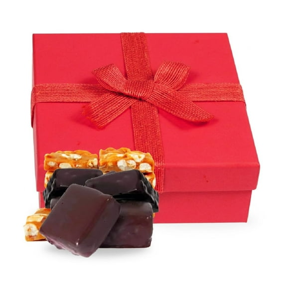Gourmet Dark Chocolate Covered Peanut Brittle Gift Box by Its Delish, 16 Oz 1 LB  English Toffee Squares  Handmade Old-Fashioned Style with Roasted Peanuts Brittle Chocolate Candy  Vegan, Kosher