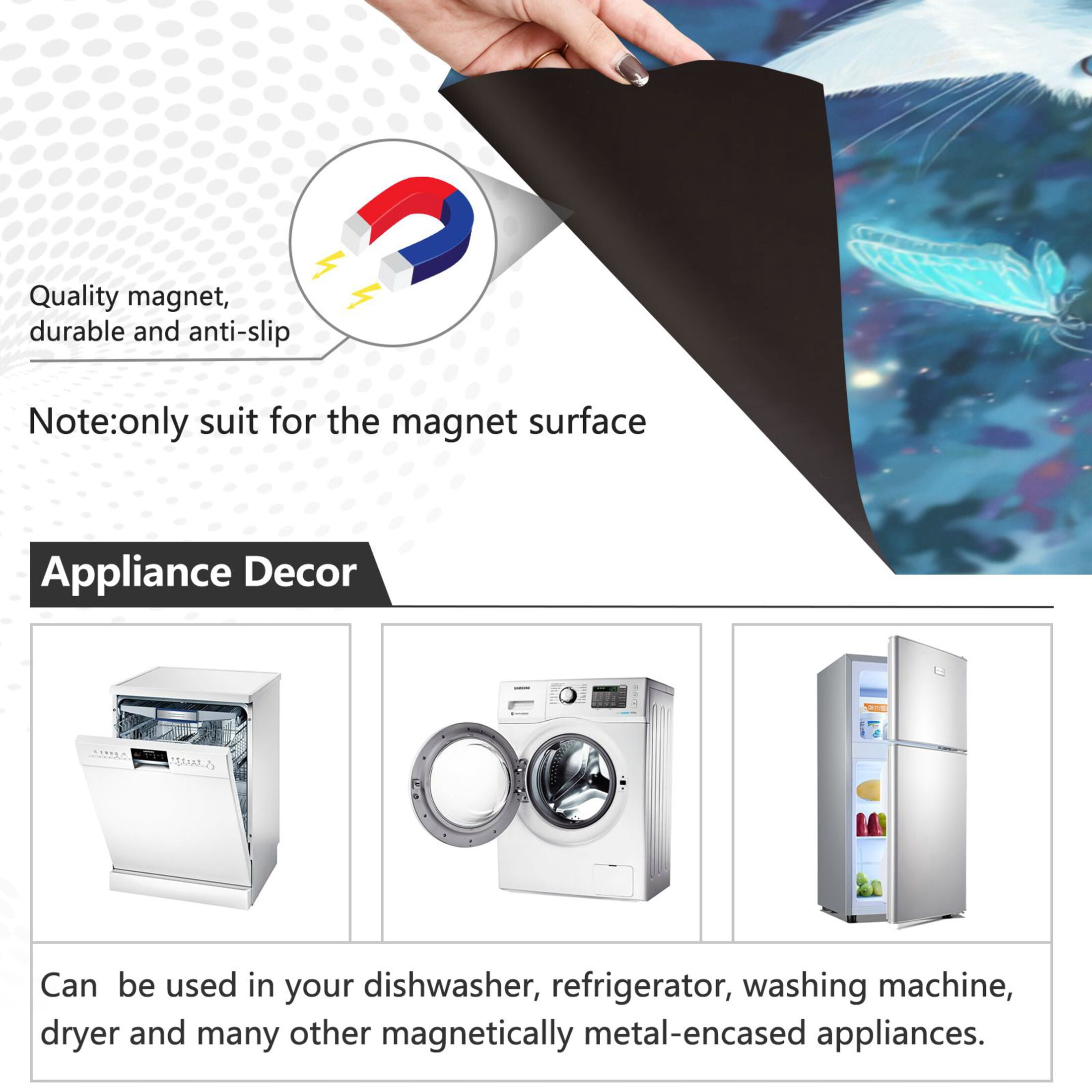 Dishwasher Magnetic Refrigerator Magnet Cover Sticker Home Decorative 23"x26" Quiet White Cat
