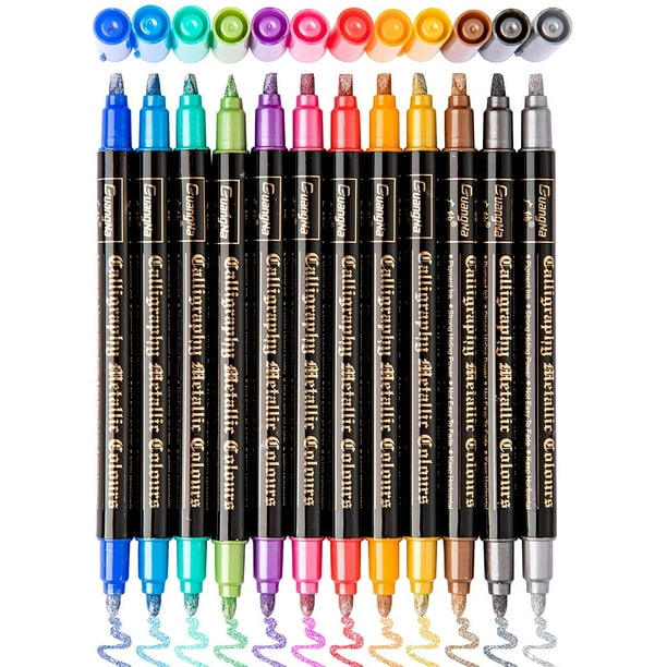 Merallic Marker Pens 12 Color Dual Tip Metallic Outline Pens Glittery