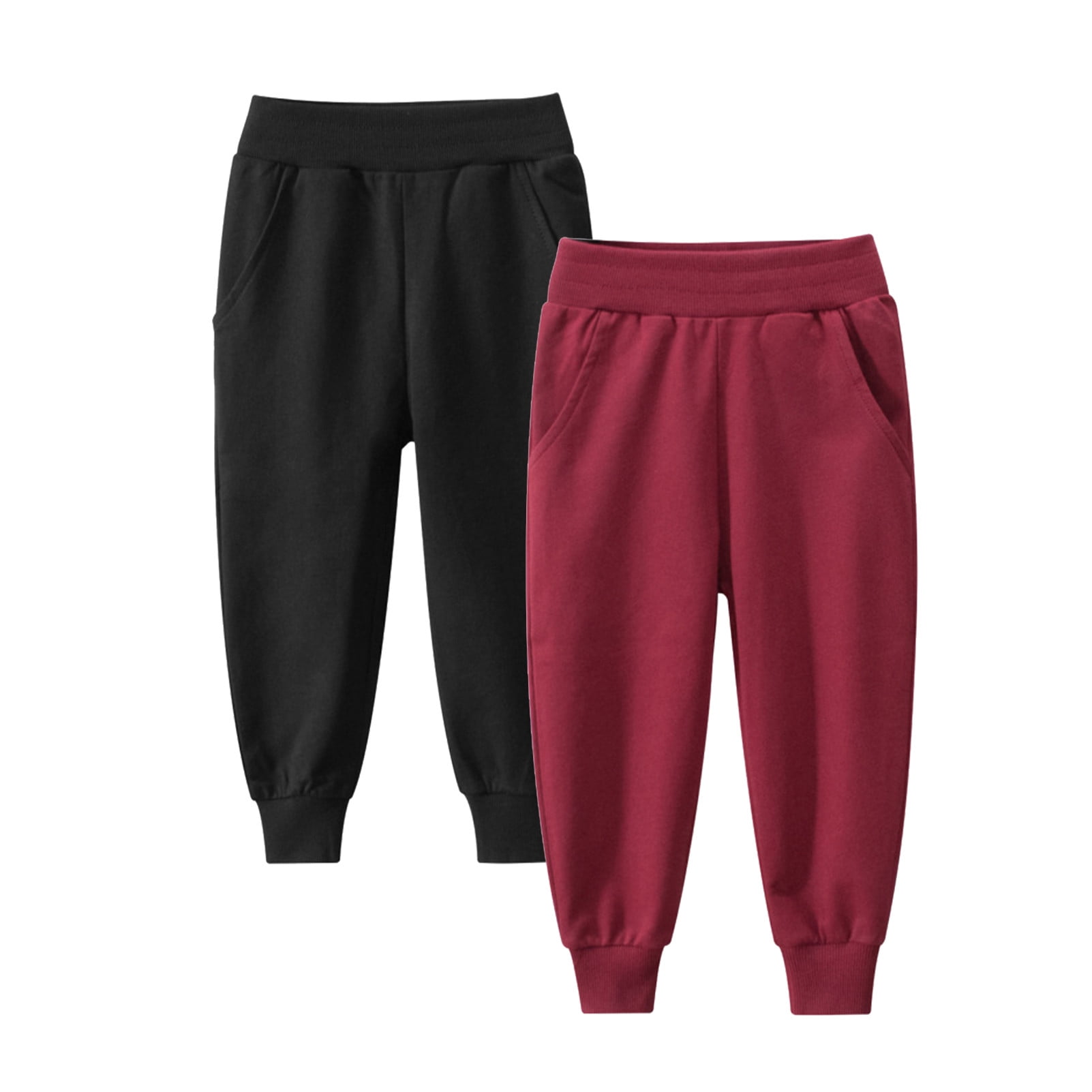 Toddler Boys' Sweatpants Cotton Joggers 2Pack Pull on Black Wine Playwear Sport Athletic Pants