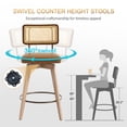 thumbnail image 4 of Zesthouse 26.2" Swivel Counter Height Bar Stools Set of 2, Upholstered Faux Leather Counter Stools with Rattan Back, Mid Century Barstools with Solid Wood Frame for Kitchen Island, Brown, 4 of 10
