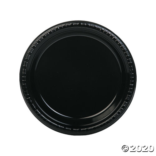 9" Black Plastic Dinner Plates 20 Ct.