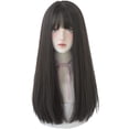 thumbnail image 1 of Peluca larga recta negra con diadema y flequillo para mujer Synthe JM, 1 of 5