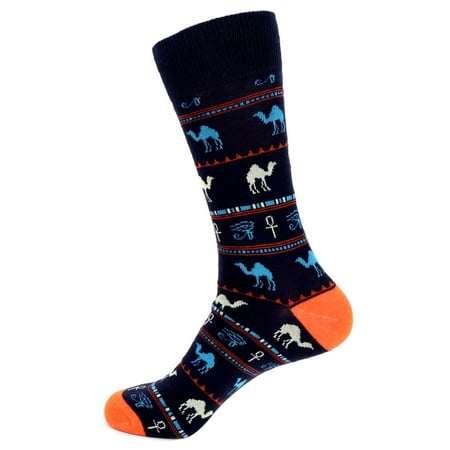 

Men s Egyptian Camel and Hieroglyphic Novelty Socks in Black Blue and Orange