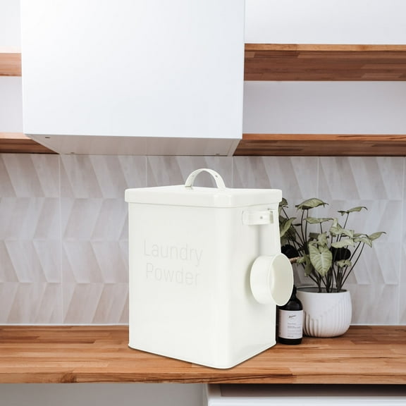 GAXIRE Rectangular Metal Laundry Container 1Pack with Scoop for Pet Food Storage 9.04x7.07x5.89in