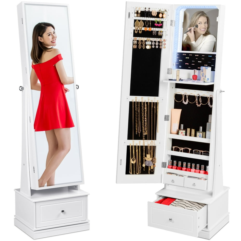 Best Choice Products 360 Swivel Standing Mirrored Jewelry LED