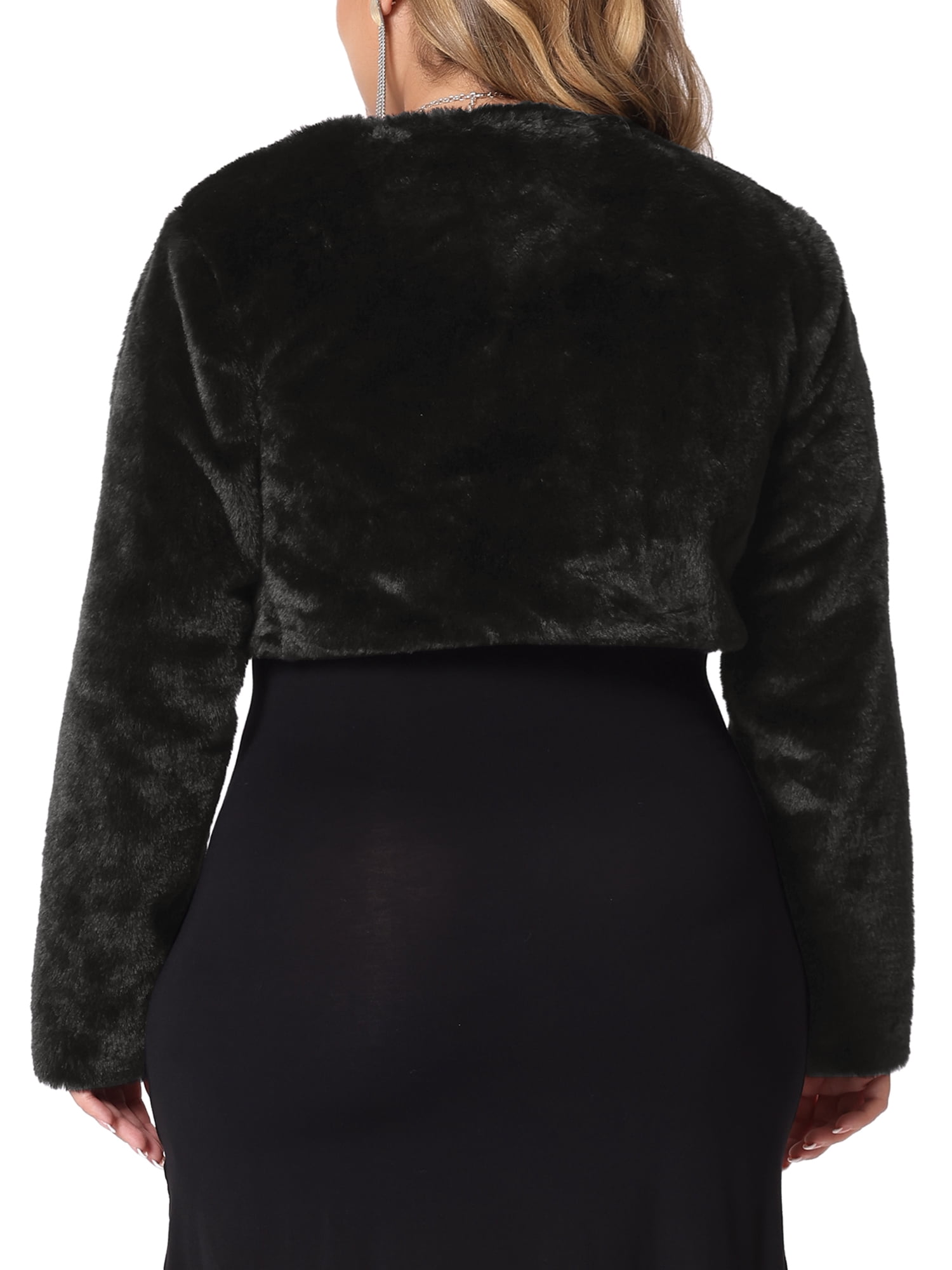 DARING DIVA Women's Plus Size Open Front Faux Fur Bolero Crop Jackets 5X Black