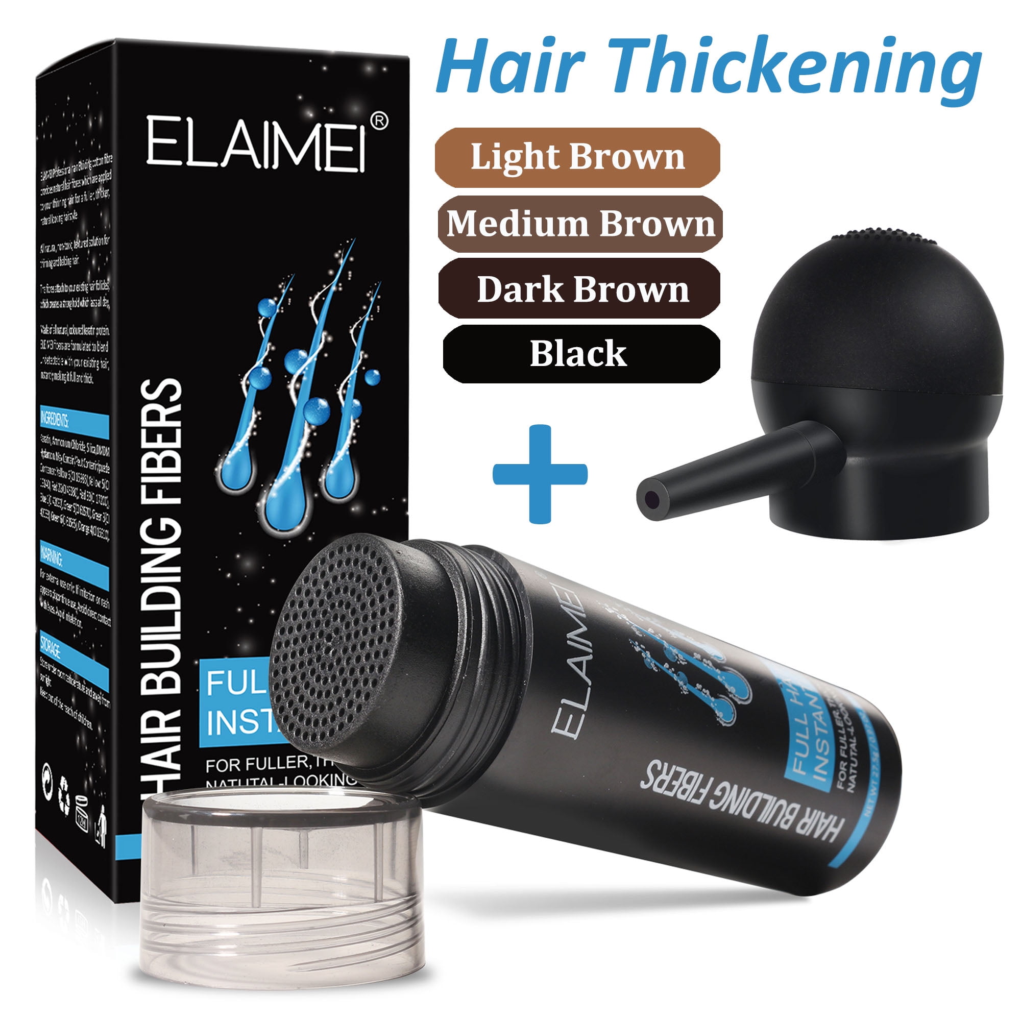 Elaimei Hair Building Fibers for Thinning Hair - Dark Brown, Natural  Formula Hair Fiber Thicker Hair in 15 Seconds, Instant Conceals Hair Loss  Last All Day 