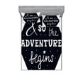 thumbnail image 1 of Saying Bedding Set with Sheet & Covers, So the Adventure Begins with Star Dots Pattern in Hexagon Frame Monochrome, Printed Bedroom Decor 2 Shams, 4 Sizes, Black and White, by Ambesonne, 1 of 3