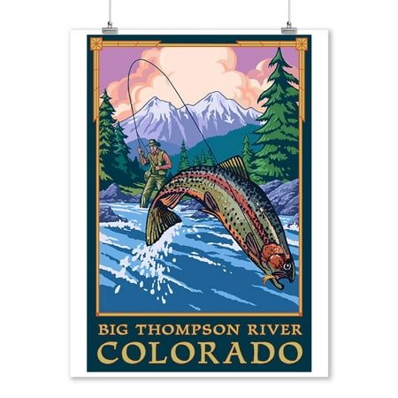 Big Thompson River, Colorado - Angler Fly Fishing Scene - Lantern Press Artwork (9x12 Art Print, Wall Decor Travel