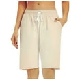 thumbnail image 2 of Womens Bermuda Shorts Elastic High Waist Drawstring Pockets Breathable Knee Length Bermuda Long Shorts for Women, 2 of 8