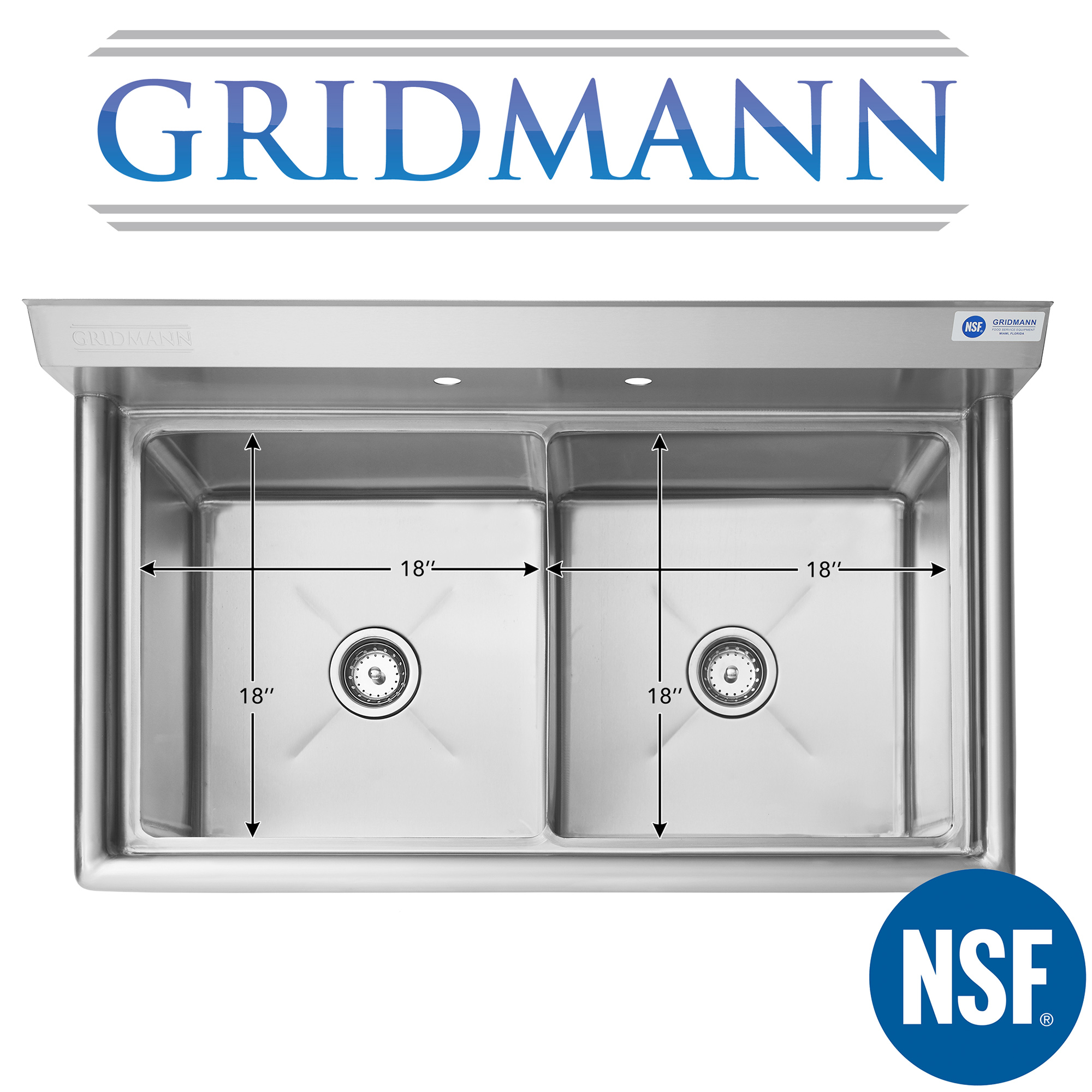 GRIDMANN 2 Compartment Stainless Steel Utility Sink, NSF Commercial Kitchen Prep Sink