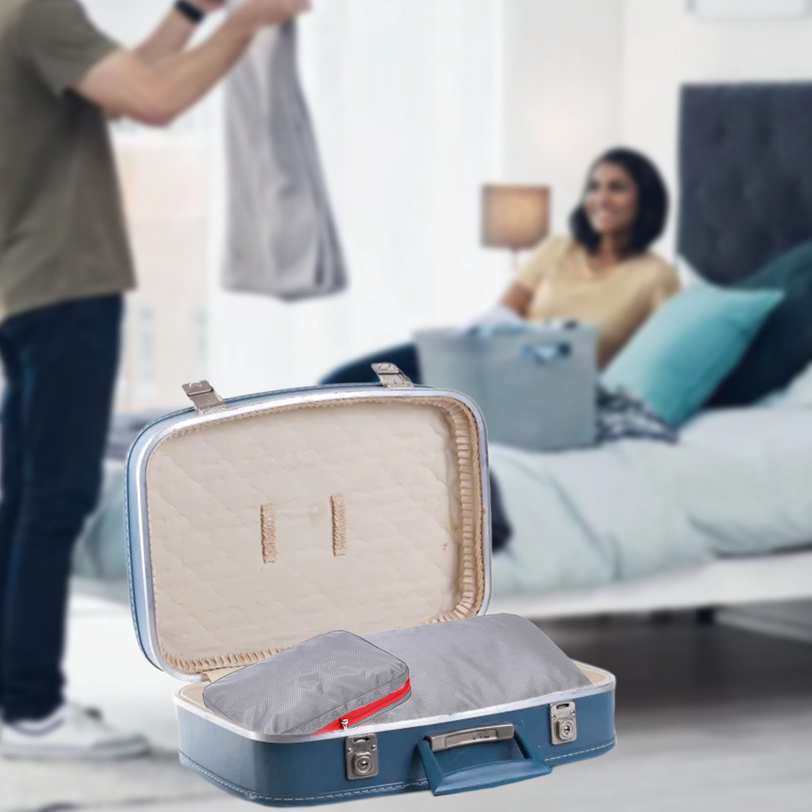 Travel Luggage Packing Cubes Set of 3, Expandable Suitcase Organizers for Clothes Storage, Travel Essentials, Oxford Cloth, 15.75x11.81in, Gray/Red