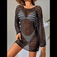 thumbnail image 3 of Vestido de Crochet de Gran Tamaño para Mujer, con Cuello y Aberturas, para Verano 2025. Negro Talla Única, 3 of 5