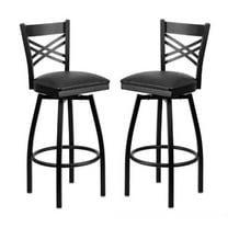 Pemberly Row 32" X Back Swivel Metal Bar Stool in Black - Set of 2