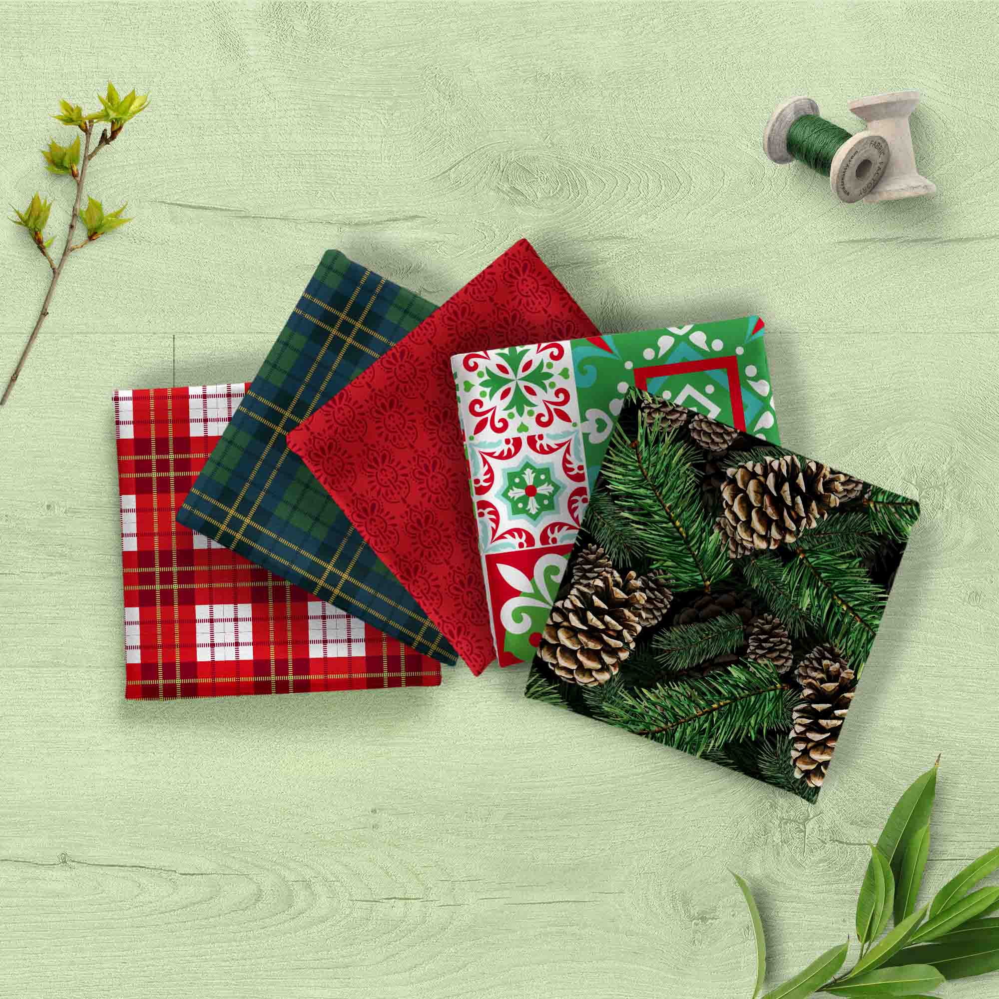 (3 pack) David Textiles 18" x 21" 100% Cotton Holiday, Multi-color, for Quilting & Sewing, 5 Pieces