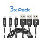 3 Pack 6ft Durable Heavy Duty AGOZ Braided Micro USB FAST Charging Charger Data Sync Cable Cord For LG Premier, K10, Treasure L51AL L52VL, G Vista H740, Tribute Royal, Journey, Xpression Plus 2