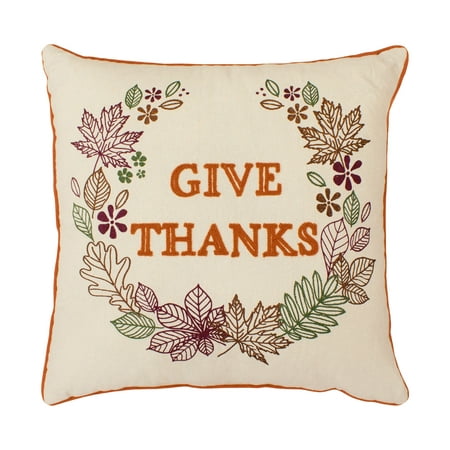 Give Thanks Embroidred Thanksgiving Pillow