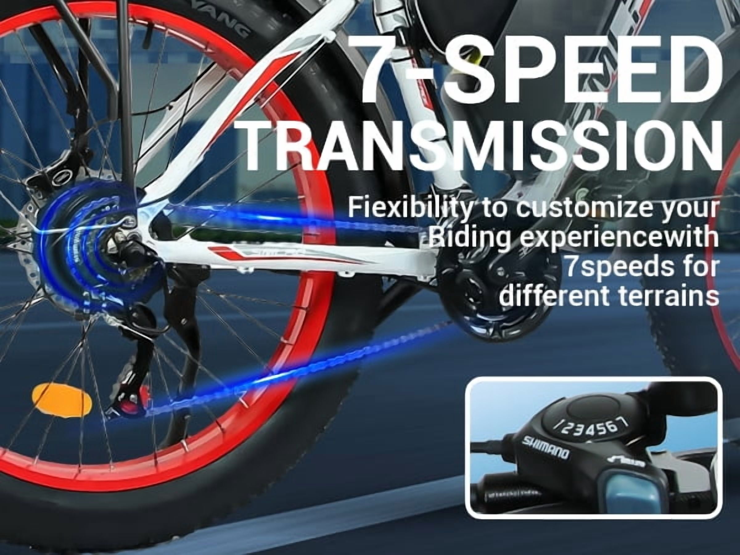 5000W Peak Dual Motor Electric Bike, 52V 30AH AWD 7 Speed 40MPH 26" Fat Tire Electric Mountain SNOW Dirt Bike for Adults