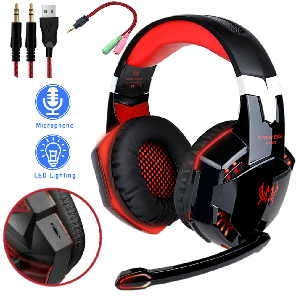 Red Stereo Gaming Headset For Ps4 Pc Xbox One Controller Noise Cancelling Over Ear Headphones With Mic Led Light Bass Surround Soft Memory Earmuffs For Laptop Mac Nintendo Switch Games Walmart Com